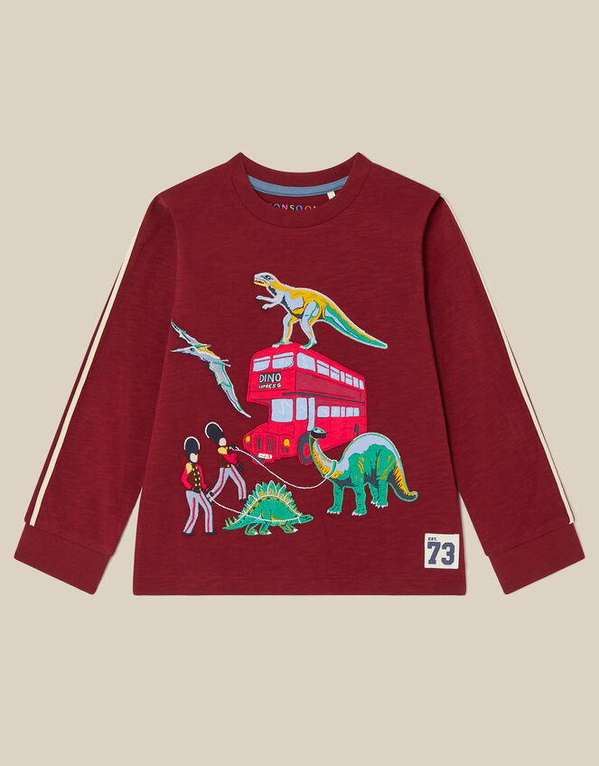 London Dinosaur Long Sleeve Top, Red (BURGUNDY), large