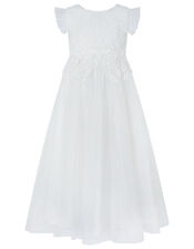 Milla Floral Crochet Lace Dress with Tulle Skirt, Ivory (IVORY), large