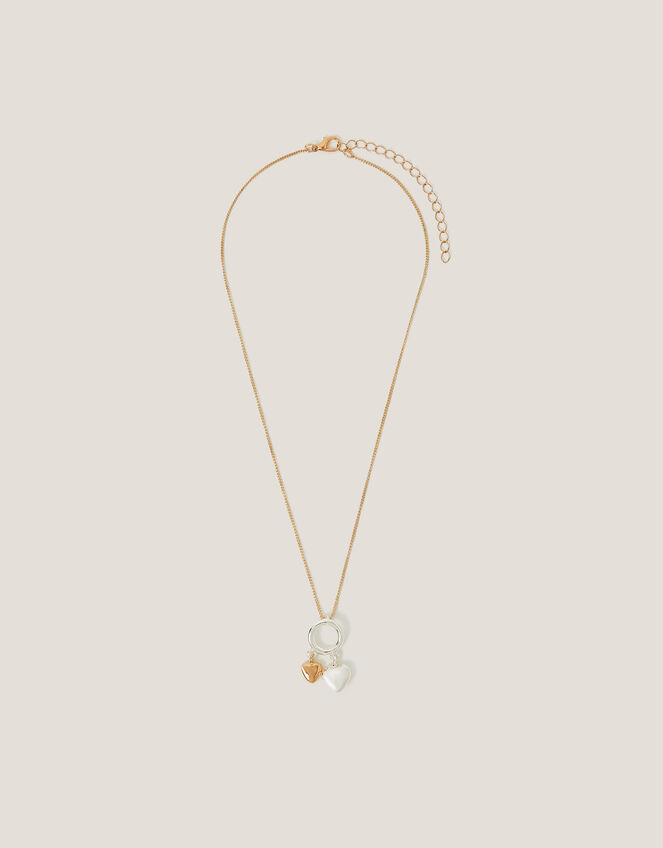 Double Heart Charm Necklace, , large