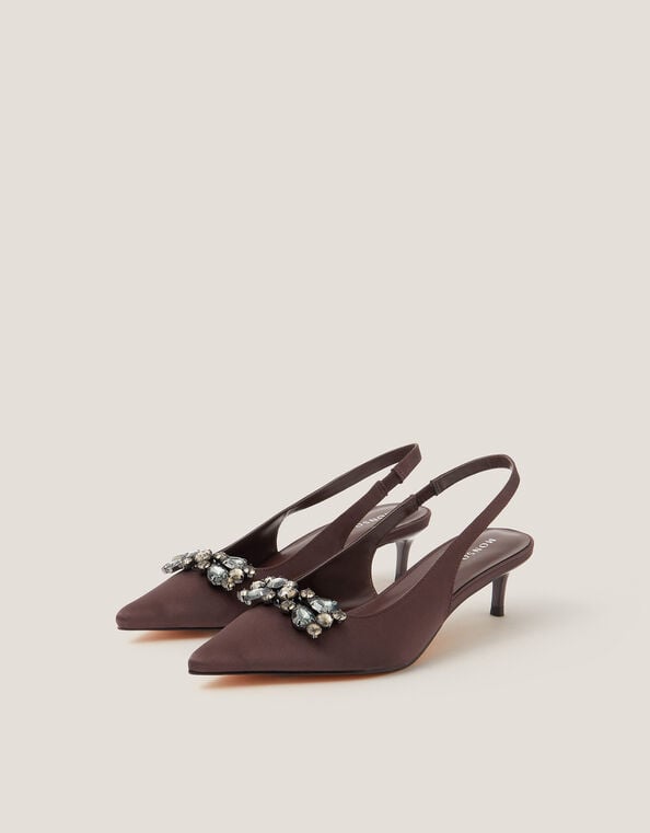 Kary Jewel Satin Slingback Heels, Brown (CHOCOLATE), large