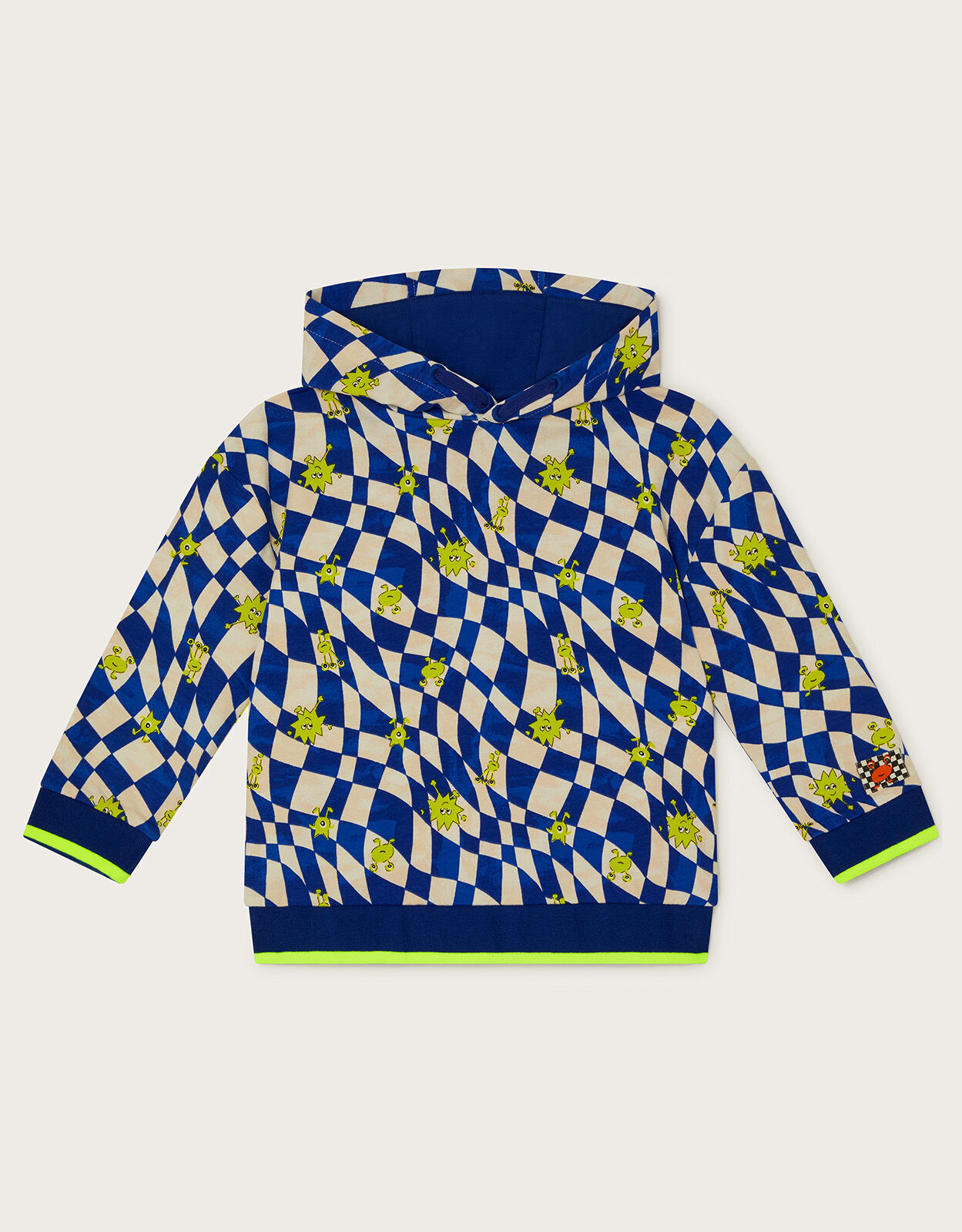 Checkerboard Monster Hoodie Blue Boys Jumpers Cardigans Monsoon UK