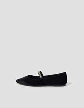 Elia Diamante Strap Velvet Ballet Flats, Black (BLACK), large
