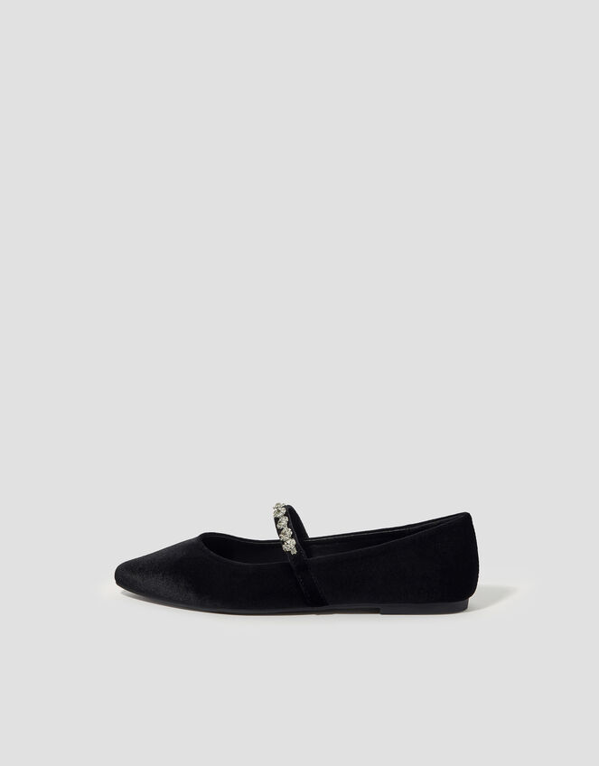 Elia Diamante Strap Velvet Ballet Flats, Black (BLACK), large