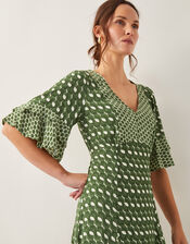 Maren Geometric Print Midi Tea Dress, Green (KHAKI), large