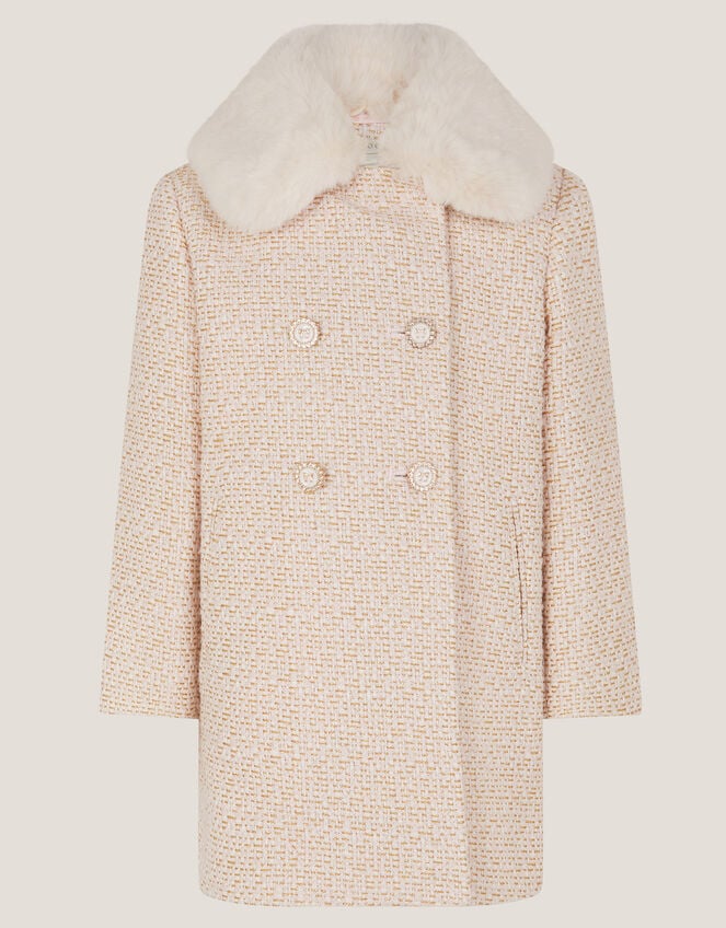 Detachable Collar Tweed Coat, Cream (CREAM), large