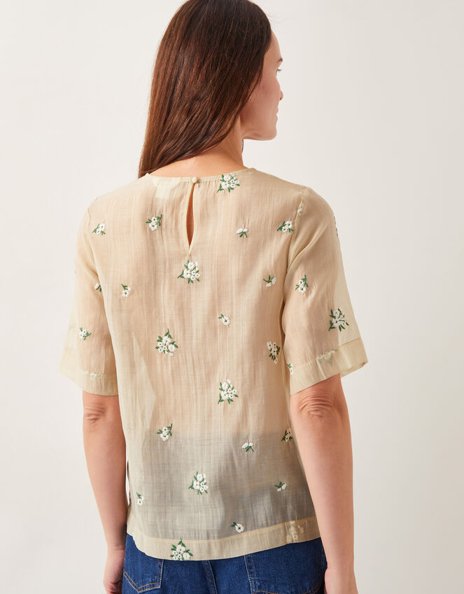 Sacha Short-Sleeve Embroidered Top, Gold (GOLD), large