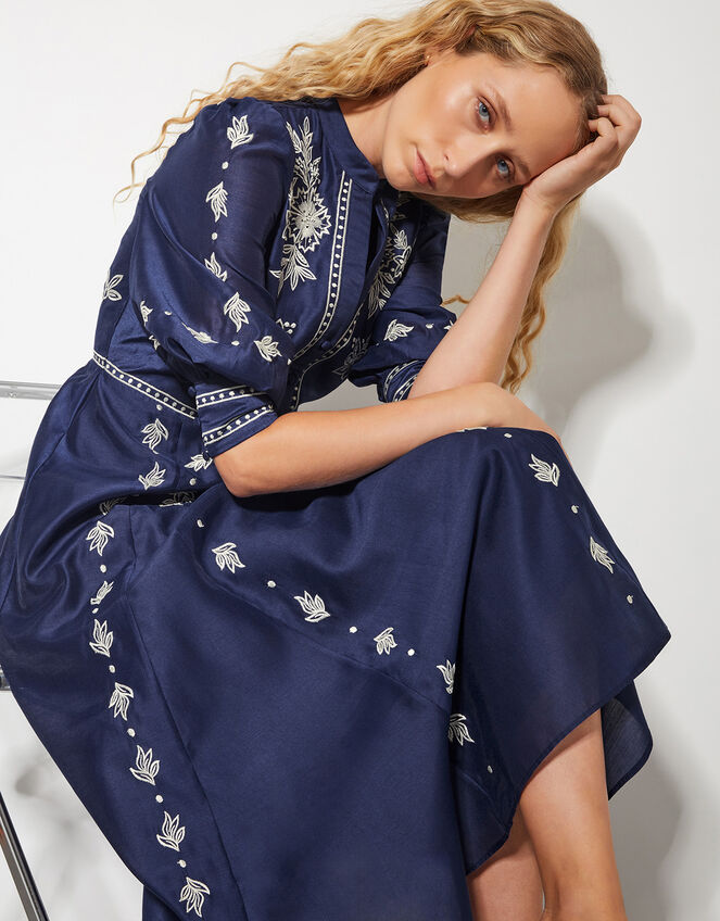 Nadia Embroidered Midi Shirt Dress, Blue (NAVY), large