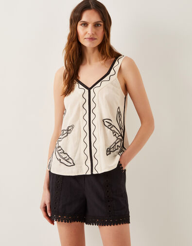 Hope Leaf Embroidered Cami Top, Natural (NATURAL), large