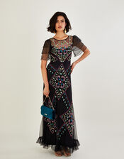 Elle Embroidered Maxi Dress, Black (BLACK), large