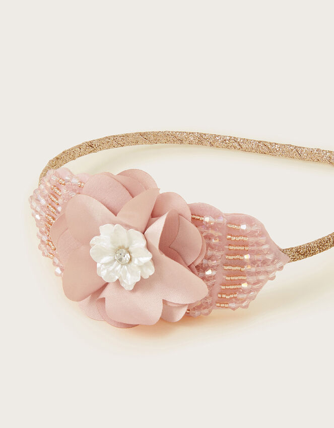 Beaded Floral Bow Headband, , large