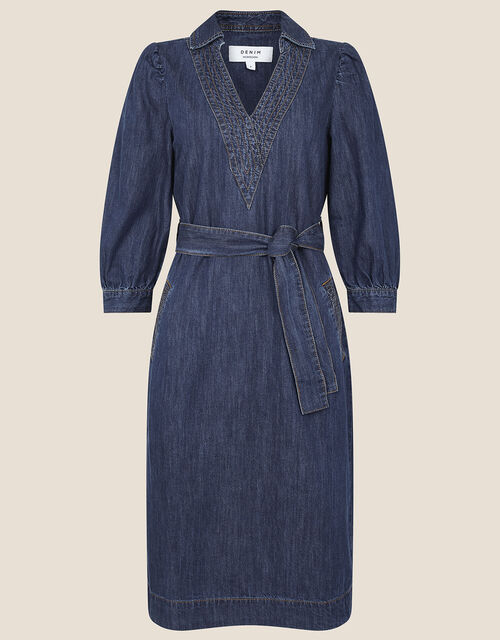 Belted Denim Dress, Blue (DENIM BLUE), large