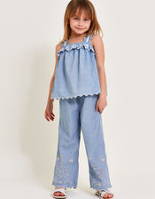 Broderie Wide-Leg Trousers, Blue (BLUE), large