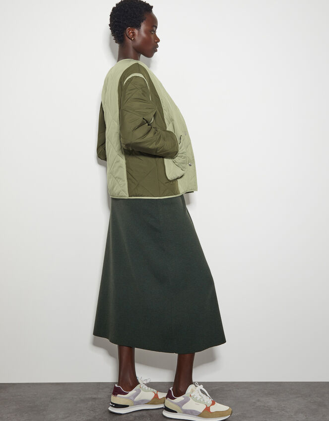 Lulu Two-Tone Quilted Jacket, Green (KHAKI), large