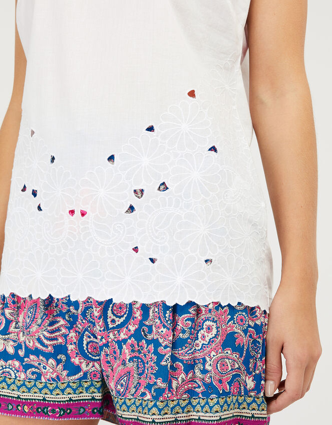 Kumar Floral Hem T-shirt in Organic Cotton, White (WHITE), large