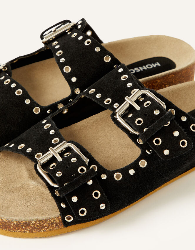 Sadie Double Strap Suede Sandals, Black (BLACK), large