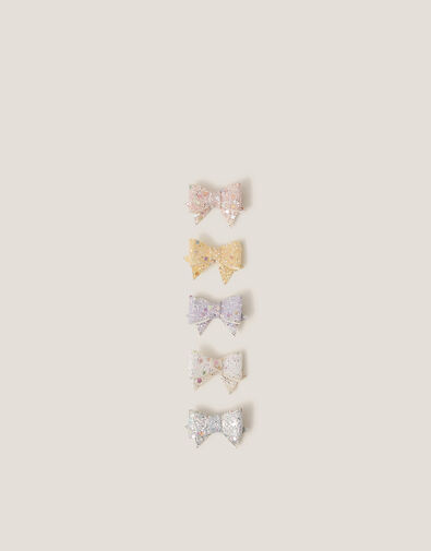 5-Pack Glitter Bow Hair Clips, , large