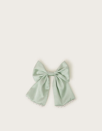 Pearl Bow Bridesmaid Hair Clip, Green (GREEN), large