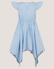 Sequin Butterfly Hanky Hem Party Dress, Blue (BLUE), large