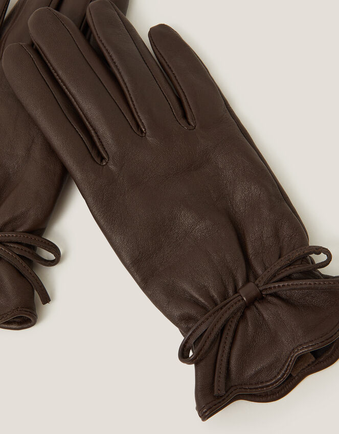 Eva Bow Leather Gloves, Brown (CHOCOLATE), large