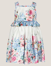Baby Rose Floral Satin Dress, Ivory (IVORY), large