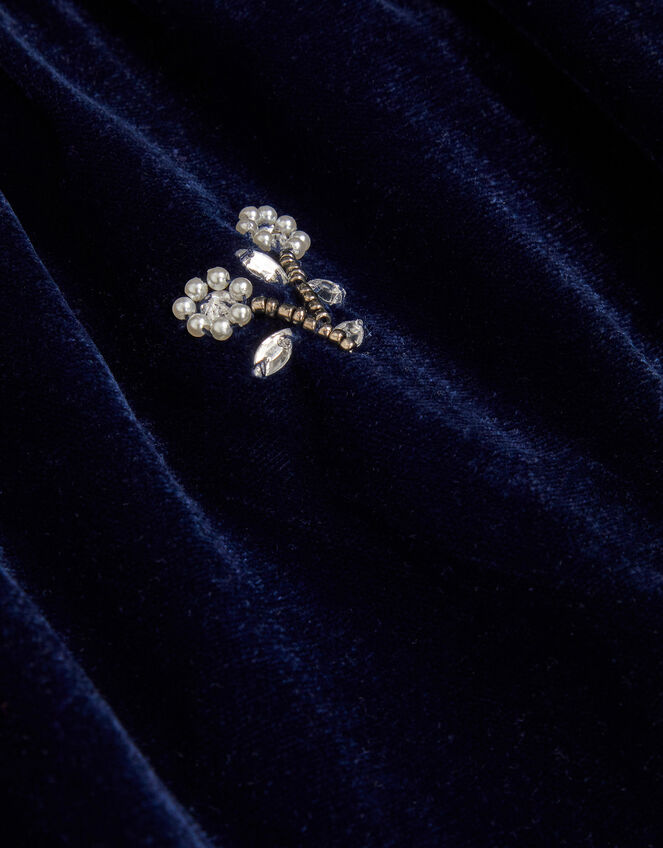 Pearl Embellished Velvet Dress, Blue (NAVY), large
