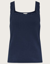 Jersey Cutwork Cami Tank Top, Blue (NAVY), large