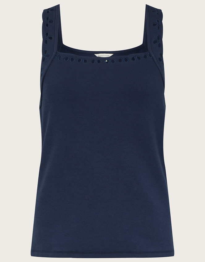Jersey Cutwork Cami Tank Top, Blue (NAVY), large