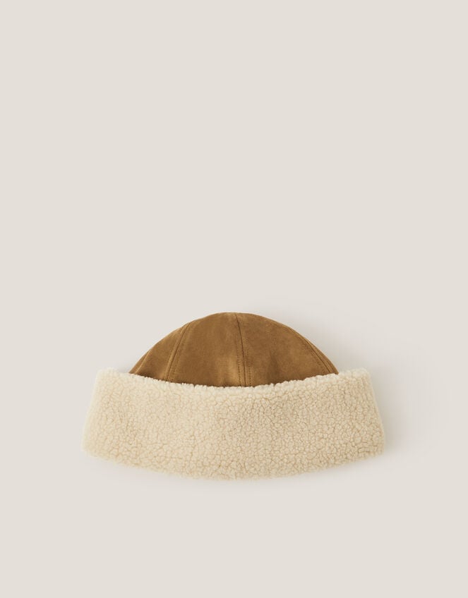 Coby Faux Suede Borg Docker Hat, , large