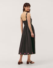 Eleni Floral Embroidered Midi Dress, Black (BLACK), large