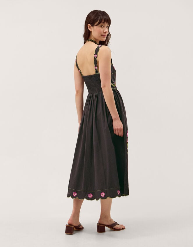 Eleni Floral Embroidered Midi Dress, Black (BLACK), large