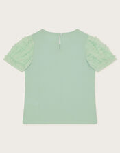 Horse Sunshine Ruffle Top, Blue (AQUA), large