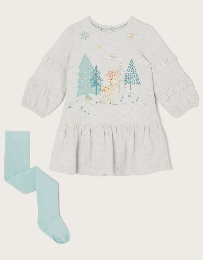 Baby Nordic Scene Sweat Dress and Tights Set, Grey (GREY), large