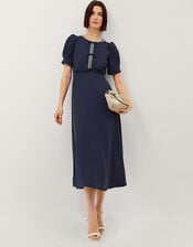 Bonnie Bow Puff Sleeve Midi Dress, Blue (NAVY), large