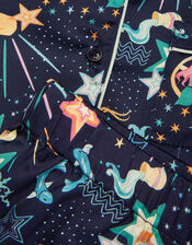 Zodiac Print Satin Pyjama Set, Blue (NAVY), large