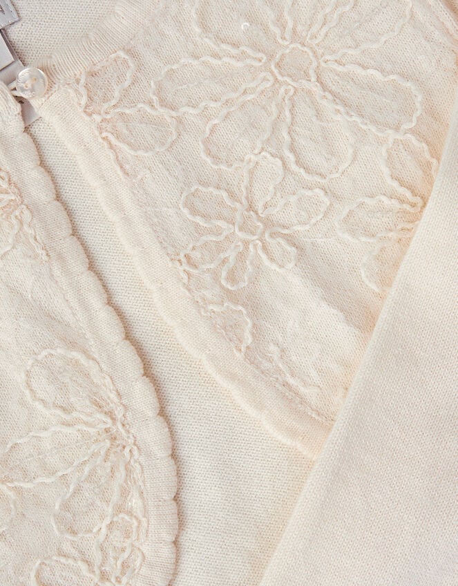 Sequin Flower Embellished Cardigan, White (WARM IVORY), large