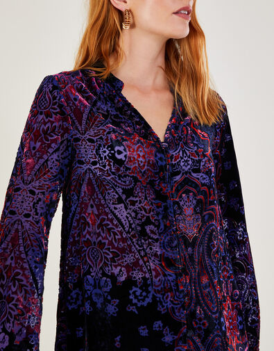 Paisley Devore Blouse, Purple (PURPLE), large