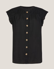 Evelyn Sleeveless Smocked Top, Black (BLACK), large