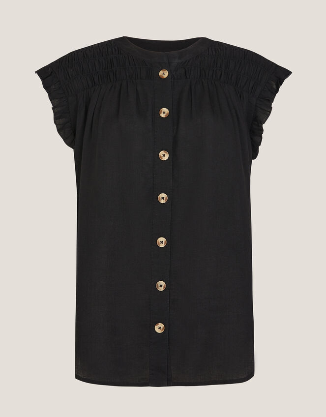 Evelyn Sleeveless Smocked Top, Black (BLACK), large