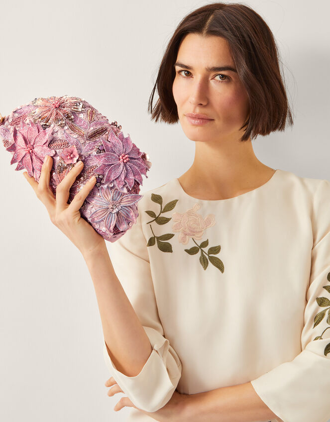 Bloom Floral Embellished Clutch Bag, , large