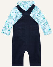 Newborn Dungaree and Shirt Set, Blue (NAVY), large