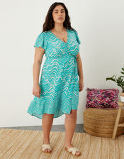Wrap Wave Print Midi Dress in LENZING™ ECOVERO™ , Green (GREEN), large