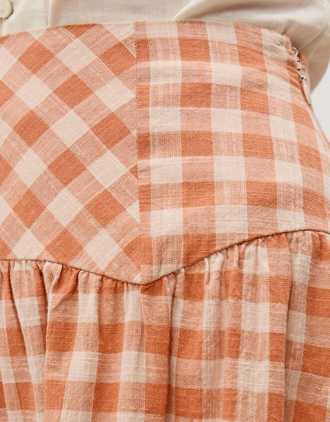Hattie Gingham Midi Skirt, Orange (CORAL), large