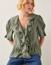 Celeste Ruffle Top, Green (KHAKI), large