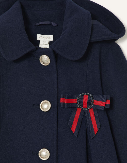 Bow Brooch Swing Coat, Blue (NAVY), large