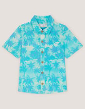 Palm Print Short Sleeve Shirt, Blue (BLUE), large