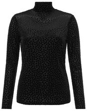 Stretch Devore Long-Sleeve Top, Black (BLACK), large