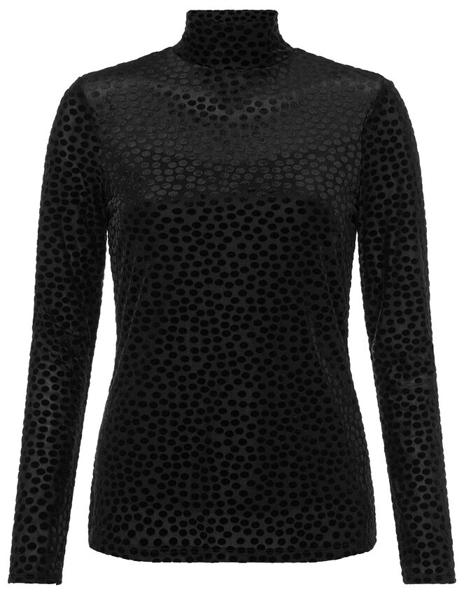 Stretch Devore Long-Sleeve Top, Black (BLACK), large