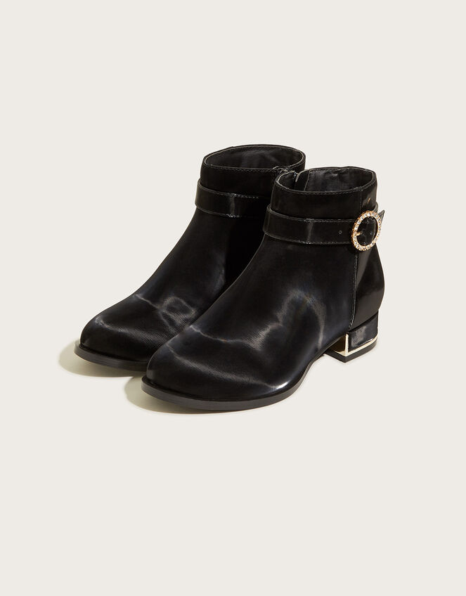Diamante Buckle Heeled Boots, Black (BLACK), large