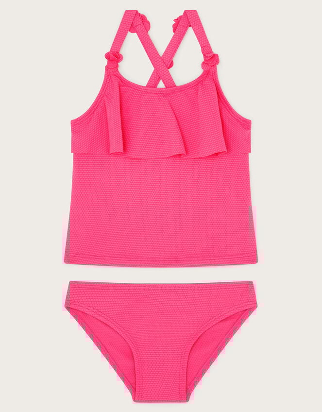 Flower Strap Ruffle Tankini Set, Pink (PINK), large