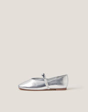Bow Strap Metallic Ballet Flats, Silver (SILVER), large